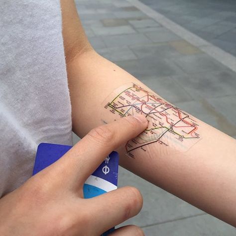 Catch my London tube map temporary tatt design (which formed part of my jewellery graduate collection last year) now at the CSM Brainwaves exhibition till October 29th - you'll never get lost again! ✨ #getinthezone #transit #tubemap #temporarytattoo #findyourway #csmbrainwaves #LDF16 #functionalfashion #luciedavis #jewellerydesign London Tube Map, Underground Tattoo, Tube Map, London Tube, London Tattoo, London Transport, Functional Fashion, London Underground, London Love