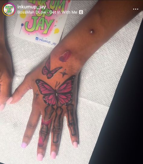 Butterfly Drawing On Hand, Skeloten Hand, Bone Hand Tattoo, Tattoo Aesthetics, Butterfly Hand Tattoo, Bone Hand, Drawing Refrences, Cute Simple Tattoos, Henna Inspired Tattoos