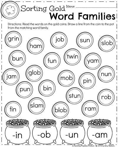 March Kindergarten Worksheets - Planning Playtime 4FE Narrative Writing Organizer, March Kindergarten Worksheets, Kindergarten March, Abc Activity, Kindergarten Word Families, Family Worksheets, Writing Organization, Word Family Worksheets, Family Worksheet