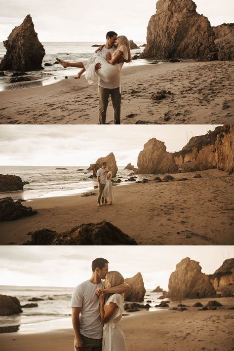 Engagement Photo Inspiration Beach, Malibu Engagement Photos, Engagement Photoshoot Ideas Beach, Couple Photoshoot Beach, Seaside Photoshoot, Beach Engagement Photos Outfit, California Photoshoot, Engagement Photo Shoot Beach, Engagement Pictures Beach