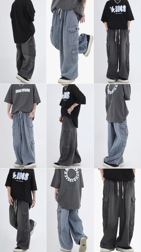 Baggy Streetwear Pants, Baggy Grunge Pants, Korean Street Fashion Baggy, How To Make Baggy Pants, Cargo Baggy Pants Outfit, Styling Baggy Pants, Male Baggy Clothes Aesthetic, Korean Hiphop Outfits, Baggy Clothing Aesthetic