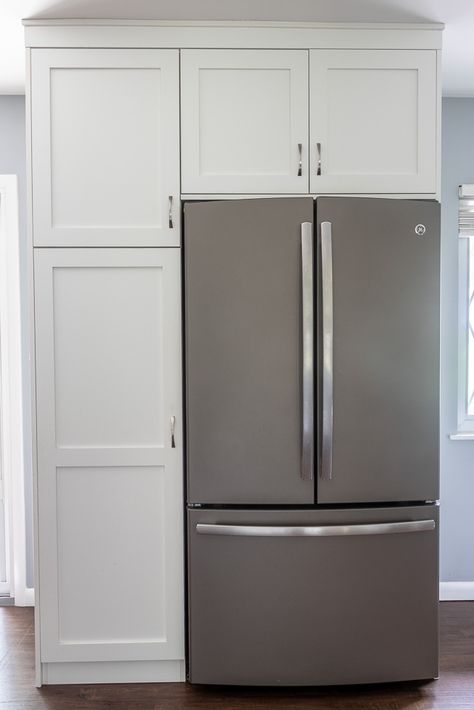 Cabinets Around Fridge, Refrigerator Cabinet, Built In Pantry, Diy Kitchen Renovation, Kitchen Pantry Design, Kitchen Pantry Cabinets, Kitchen Room Design, Pantry Design, Appliance Repair