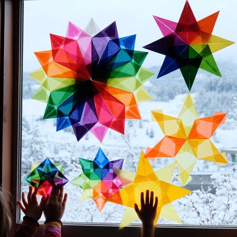 Window Stars, Kite Making, Paper Stars, Waldorf Inspired, Indoor Activities, Summer Crafts, Window Stickers, Homemade Christmas, Pictures To Draw