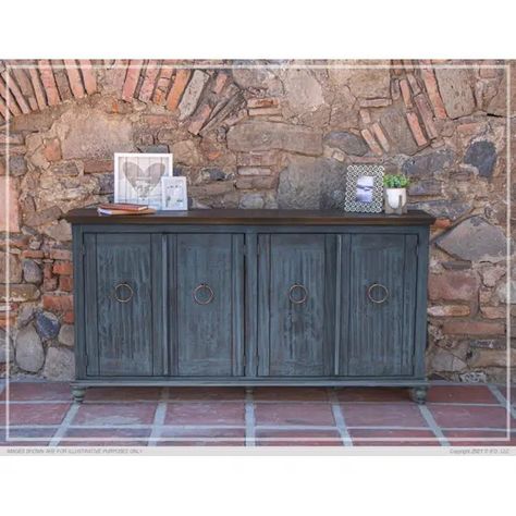 August Grove® Gunni Solid Wood & Reviews | Wayfair Wood Entertainment Center, Ring Pulls, Wide Sideboard, Gorgeous Doors, Solid Wood Sideboard, Entertaining Essentials, Farmhouse Charm, Wood Sideboard, Sideboard Furniture