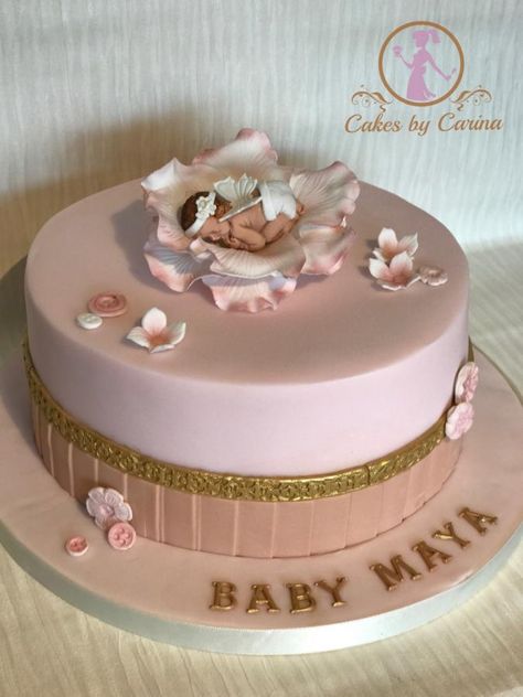 Cake For Newborn Baby Girl, Newborn Cake Ideas, Flower Baby Shower Cake, Baby In Bloom Cake, Baby Christening Cakes, Baby Cake Design, Birth Cakes, Newborn Cake, Baby Shower Cake Designs