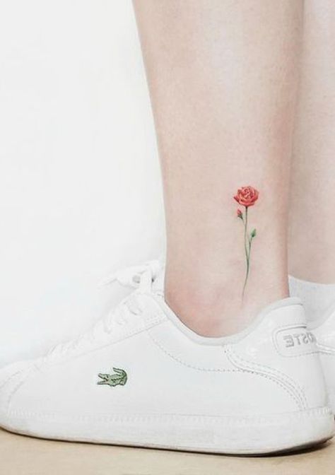 100+ Trending Watercolor Flower Tattoo Ideas for Women – MyBodiArt Rose Tattoo On Ankle, Carnation Flower Tattoo, Single Rose Tattoos, Carnation Tattoo, Watercolor Rose Tattoos, Small Rose Tattoo, Disney Tattoo, Feather Tattoos, Single Rose