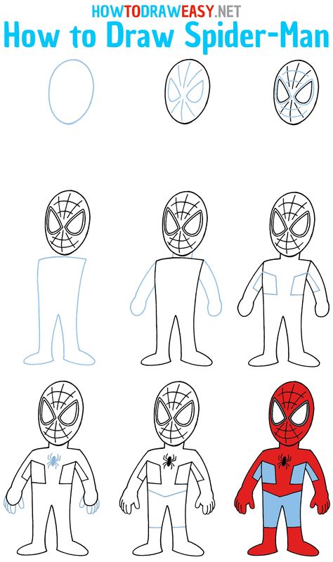 How to Draw Spiderman Step by Step #Spiderman #SpiderManDrawing #EasyDrawing #HowtoDrawSpiderMan #Marvel #Comic #ComicBook #Avengers How To Draw Easy Spiderman, How To Draw Spider Man Step By Step, How To Draw Spider Man, How To Draw Super Heroes, Spiderman Sketch Easy, Draw Spiderman Easy, Spiderman Easy Drawing, Lunchbox Doodles, How To Draw Spiderman