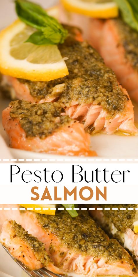 Pesto Butter Salmon, Basil Pesto Butter, Basil Butter Recipe, Salmon Filet Recipe, Salmon Basil, Baked Salmon Filets, Pesto Salmon Recipe, Pesto Butter, Salmon Fillet Recipes