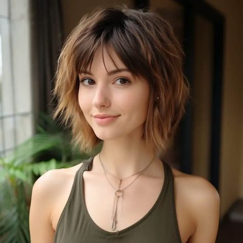 50 Chin Length Haircuts: Chic Styles for a Trendy Look In 2023 Chin Length Haircuts, Short Sassy Haircuts, Choppy Bob Haircuts, Shaggy Short Hair, Choppy Bob Hairstyles, Chin Length Hair, Choppy Hair, Messy Short Hair, Edgy Hair