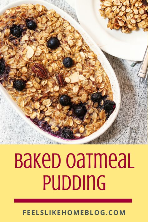 Oatmeal Pudding, Allergy Free Snacks, Amish Baked Oatmeal, Blueberry Baked Oatmeal, Blueberry Oatmeal Bake, Oats Milk, Banana Pie, Cinnamon Breakfast, Baked Oatmeal Cups