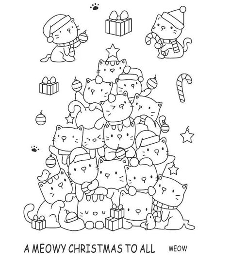 Cat Transparent, Cat Coloring Page, Meowy Christmas, Scrapbooking Photo, Free Christmas Printables, Christmas Stamps, Christmas Drawing, Digi Stamps, Coloring Book Art