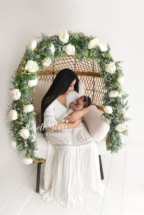 Egg Chair Maternity Photoshoot, Peacock Chair Photoshoot Mommy And Me, Mother’s Day Studio Photography, Boho Motherhood Studio Session, Studio Mother’s Day Minis, Mom And Me Photos, Chair Photography, Saratoga Springs Ny, Spring Photoshoot