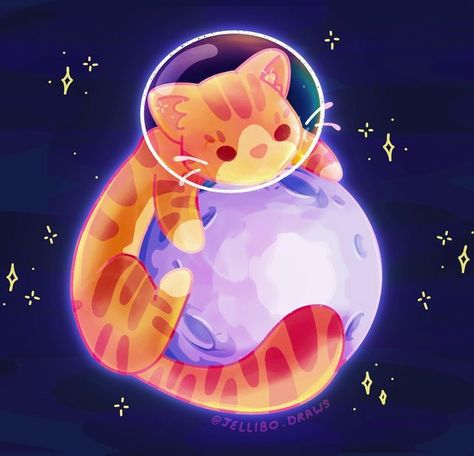 Ginger Cat Art, Cat Floating, Galaxy Drawings, Astronaut Drawing, Space Anime, Space Animals, Space Drawings, Galaxy Cat, Astronaut Art