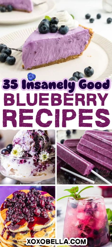 Easy blueberry recipes, best recipes using blueberries! Purple Snacks, Frozen Blueberry Recipes, Heavenly Dessert Recipe, Blueberry Cinnamon Rolls, Blueberry Cocktail, Purple Desserts, Blueberry Breakfast Cake, Blueberry Season, Blueberry Breakfast