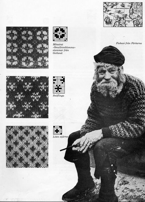 Fisherman from The Faroe Islands. My favourite knitting book "Sticka efter gamla nordiska mönster" written by Vibeke Lind. Fair Isle Chart, Fair Isles, Colorwork Knitting, Knitted Wit, Knitting Books, How To Purl Knit, Fair Isle Pattern, Faroe Islands, Fair Isle Knitting