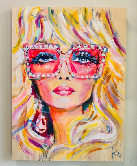 22”x30” original acrylic painting on a gallery wood canvas. It’s beautiful and ready to hang.#portraitpainting #abstractportraitpainting #acrylicportraitpainting #artisticportraits Colorful Face Painting Acrylic, Dolly Parton Painting, Trendy Canvas Painting, Celebrity Illustration, Forensic Art, Saturated Art, Picnic Painting, Portrait Palette, Face Art Painting