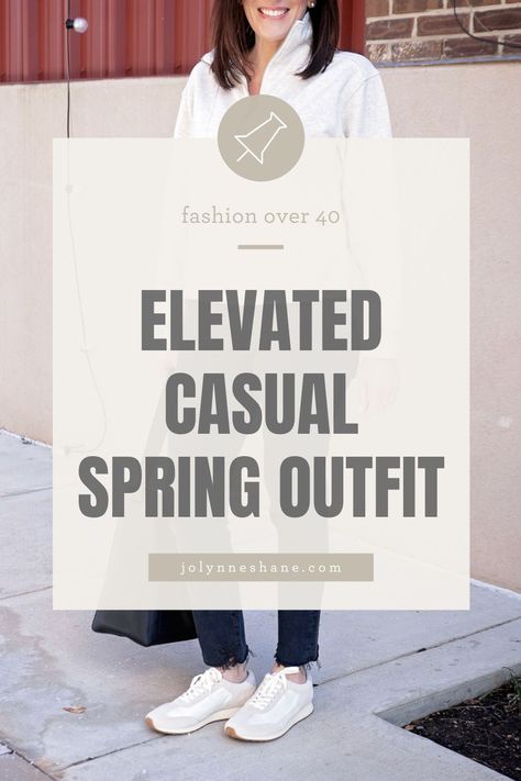 Take a casual outfit up a notch with this outfit from Jo-Lynne Shane. An elevated sweatshirt with straight jeans, fashion sneakers and an every day bag are the perfect fashion over 40 outfit to take on those chilly spring days. Jeans And Sneakers Outfit Spring, Jeans And White Sneakers Outfit, Spring White Everyday Sweatshirt, Classic White Spring Sweatshirt, White Denim Sneakers For Spring, White Flat Slip-on Sneakers For Spring, Spring Slip-resistant Synthetic Sneakers, Sneakers Outfit Spring, Jeans And Sneakers Outfit