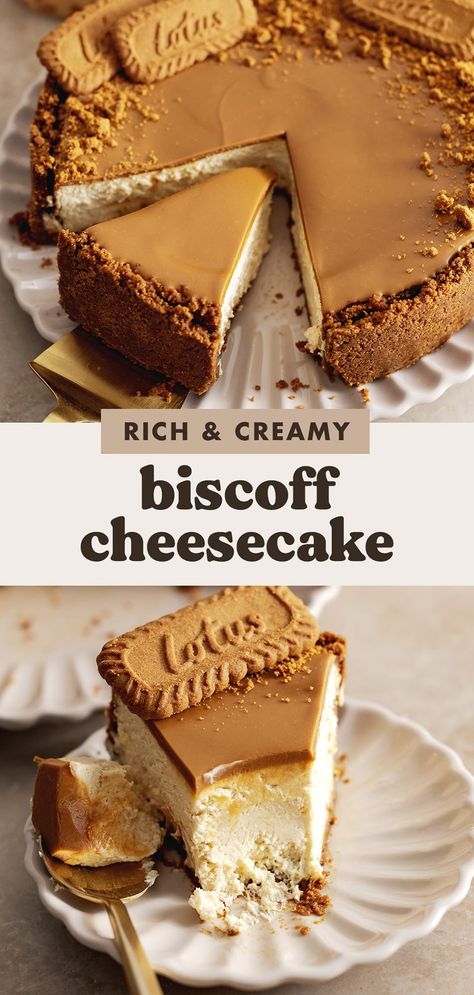 This biscoff cheesecake is made with a biscoff cookie crust, creamy spiced cheesecake, and a layer of biscoff spread on top. It's the ultimate cheesecake for biscoff lovers! #biscoff #cheesecake | teakandthyme.com Biscoff Coffee Cake, Spiced Cheesecake, Ultimate Cheesecake, Biscoff Recipes, Biscoff Cheesecake, Cheesecake Toppings, Biscoff Spread, Making Cakes, Biscoff Cookies