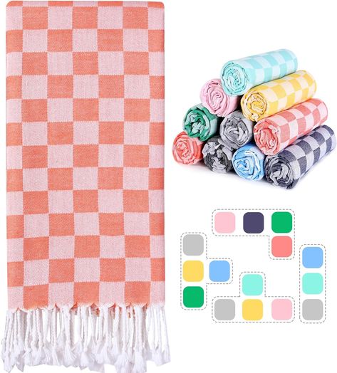 Turkish Beach Towel - Coral Checkerboard Girlfriend Friendship, Mothers Days, Appreciation Thank You, Turkish Beach, Turkish Towels Beach, Women Birthday, Retirement Gift, Birthday Woman, Retirement Gifts