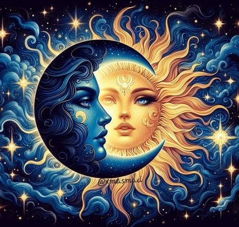 Full Moon In Aquarius, Art Soleil, Moon Stars Art, Art Kits For Adults, Moon Sun Tattoo, Yin Yang Art, Moon In Aquarius, Diamond Art Kits, Sun And Moon Drawings