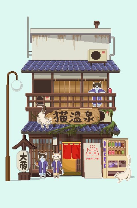 Town Ideas Bloxburg, Tokyo Storefronts, Japanese House Art, Minecraft Skins Wallpaper, Storefront Illustration, Pixel City, Pixel Art Reference, Idle Game, Event Booth Design