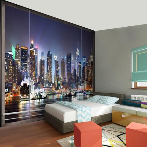 Photographic Wallpaper, Nyc Wallpaper, New York Wallpaper, New York Night, Hallway Office, York Wallpaper, Empty Room, Paris At Night, Wall Pictures