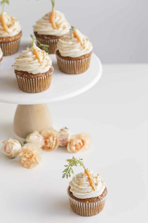 Small Batch Carrot Cupcake Recipe | Amanda Wilens Small Batch Carrot Cake, Gourmet Cupcake Recipes, Carrot Cupcake Recipe, Carrot Spice Cake, Small Batch Baking, Fun Cupcake Recipes, Carrot Cupcake, Spiced Carrots, Moist Carrot Cakes