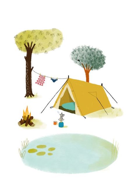 Camping Illustration, Backyard Camping, Hand Made Greeting Cards, Forest Illustration, Backpacking Tent, Camping Accessories, Childrens Illustrations, Children's Book Illustration, Outdoor Life