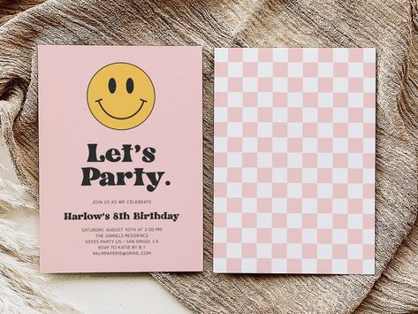 Birthday Invitation for Girl Smiley Face Editable Template - Etsy New Zealand Teen Bday Party, Bday Invitations, Cute Birthday Ideas, Bday Party Theme, Girl Birthday Themes, 10th Birthday Parties, Teen Birthday, 14th Birthday, 11th Birthday