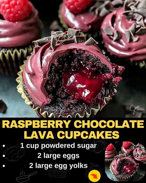 Raspberry Chocolate Lava Cupcakes Chocolate Lava Cupcakes, Lava Cupcakes, Bacon Cheeseburger Meatloaf, Baked Meatloaf, Bacon Cheeseburger Casserole, Mexican Casserole Recipe, Caramel Crunch, Raspberry Chocolate, Chicken Pasta Bake