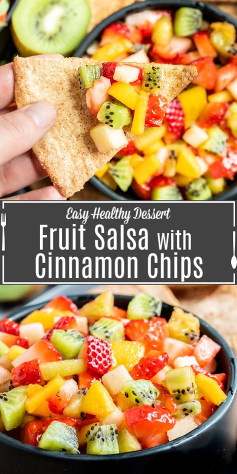 Easy Fruit Salsa, Fruit Salsa Recipe, Summer Appetizers Easy, Awesome Appetizers, Summer Potluck, Salsa Recipes, Salsa Fresca, Fruit Salsa, Cinnamon Chips