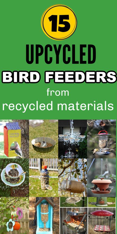 A list of diy recycled bird feeders that use different materials like tin cans, plastic bottles, wine bottle, clay flower pot, milk or juice carton, vintage teacup, muffin pen. These homemade recycled crafts are great family activities to make with kids during a spring, summer, fall or winter day. A fun way to upcycle recyclable materials that would otherwise end up in the trash. Diy Birdfeeders Homemade How To Make, Recycle Crafts For Kids, Recycled Bird Feeders, Milk Carton Bird Feeder, Milk Bottle Diy, Bird Feeders For Kids To Make, Make A Bird Feeder, Bird Feeder Craft, Juice Carton