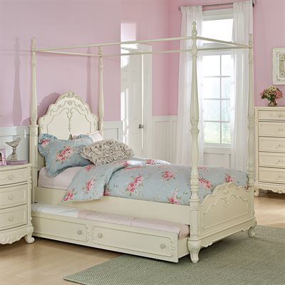 Homelegance Kids & Toddler Bed 1386 Cinderella Canopy Poster Bed Girls Trundle Bed, Full Size Canopy Bed, Full Canopy Bed, Canopy Bedroom Sets, Twin Canopy Bed, Girls Bed Canopy, Wood Canopy Bed, Rooms Decoration, Canopy Bedroom