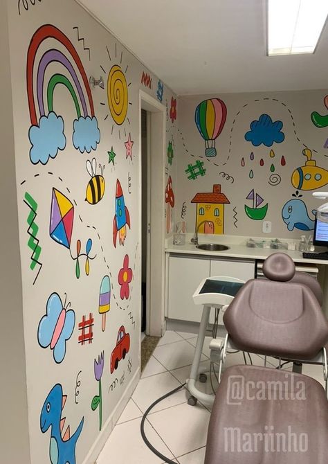 kids room ideas Wall Mural For Playroom, Drawing Class Decoration Ideas, Preschool Classroom Wall Painting Ideas, Daycare Wall Decor Diy, Kindergarden Wall Painting Ideas, Preschool Classroom Paint Walls, Mural Wall Art For School, Preschool Mural Ideas, Daycare Wall Painting Ideas