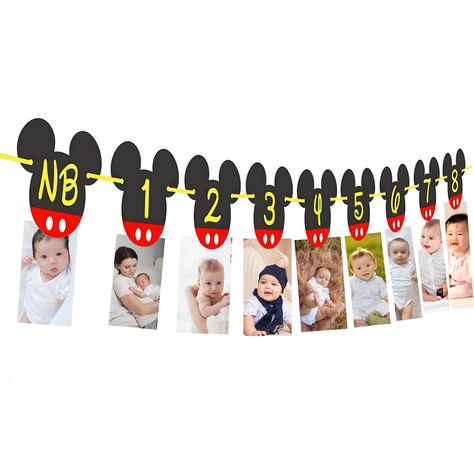 PRICES MAY VARY. 𝗖𝗮𝗽𝘁𝘂𝗿𝗲 𝗘𝘃𝗲𝗿𝘆 𝗠𝗼𝗺𝗲𝗻𝘁: Celebrate your little one's journey with newborn to 12-month photo banner with our Mickey Mouse-themed photo banner. Perfect for first birthday decorations for boy and Mickey Mouse Clubhouse party decorations. 𝗣𝗿𝗲𝗺𝗶𝘂𝗺 𝗖𝗿𝗮𝗳𝘁𝘀𝗺𝗮𝗻𝘀𝗵𝗶𝗽: Mickey mouse birthday photo banner crafted on high-quality 140 lb (300gsm) paper board, our banner ensures durability and elegance. Each element measures 5 inches tall and 6 inches wide, ado Mickey Birthday Party Ideas 1st, Mickey Mouse Themed First Birthday Party, 1st Birthday Party Ideas Mickey Mouse, First Birthday Party Mickey Mouse, Mickey Mouse Theme 1st Birthday, One Year Old Mickey Mouse Birthday, Mickey Mouse Party Ideas 1st Birthday, Mickey Mouse 1st Birthday Decorations, One Year Old Birthday Party Ideas