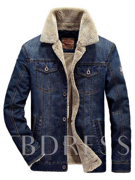 Shearling Lapel Thicken Warm Slim Men's Denim Jacket Denim Jacket Men Style, Male Cowboy, Cowboy Coat, Fleece Denim Jacket, Style Bleu, Denim Jacket With Fur, Denim Jacket Winter, Moda Denim, Denim Jacket Fashion