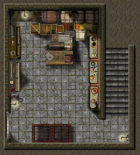 Dnd Basement Map, Dnd Modern Map, Dnd Room Map, Basement Battlemap, Dnd Basement, Basement Storage Room, Dnd Room, Pathfinder Maps, Fantasy City Map