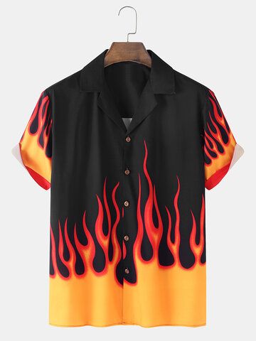 I found this amazing Mens Flame Print Revere Collar Loose Casual Short Sleeve Shirts with US$26.99,and 14 days return or refund guarantee protect to us. --Newchic Revere Collar, Streetwear Tops, Hawaii Shirt, T Shirt And Shorts, Summer Shirts, Red Yellow, Hawaiian Shirt, Short Sets, Character Inspiration