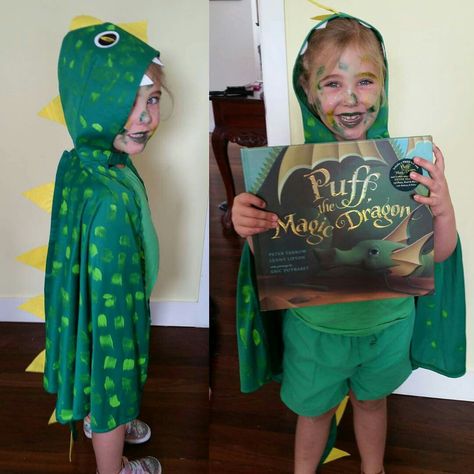 Book week. Puff the magic dragon. Puff The Magic Dragon Costume, Dragons In A Bag Activities, Do Not Bring Your Dragon To The Library Activities, Dragon Masters Activities, Stuff The Magic Dragon Mascot, Puff The Magic Dragon, World Book Day Costumes, Book Day Costumes, Dragon Costume