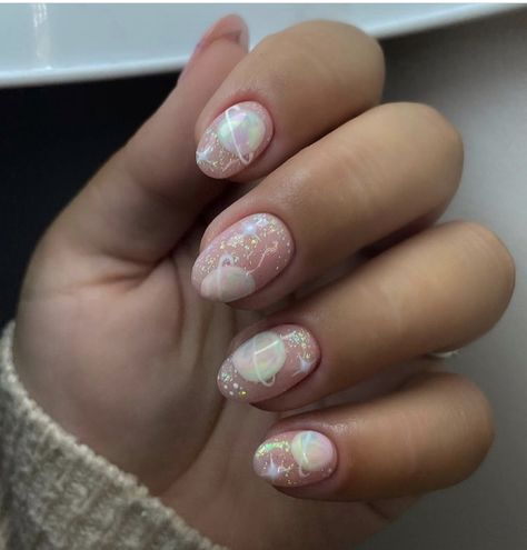 Planet Nails, Boho Nails, Natural Nail Designs, Space Nails, Cute Short Nails, Nail It, Galaxy Nails, Almond Nail, Pastel Nails