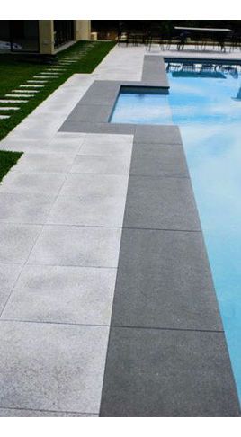 Two toned pool pavers Swimming Pools And Spas - page 2 Pool Paving, Pool Pavers, Deck Piscina, Black Tapestry, Pool Finishes, Luxury Swimming Pools, Swimming Pool Tiles, Pool Renovation, Swimming Pool Landscaping