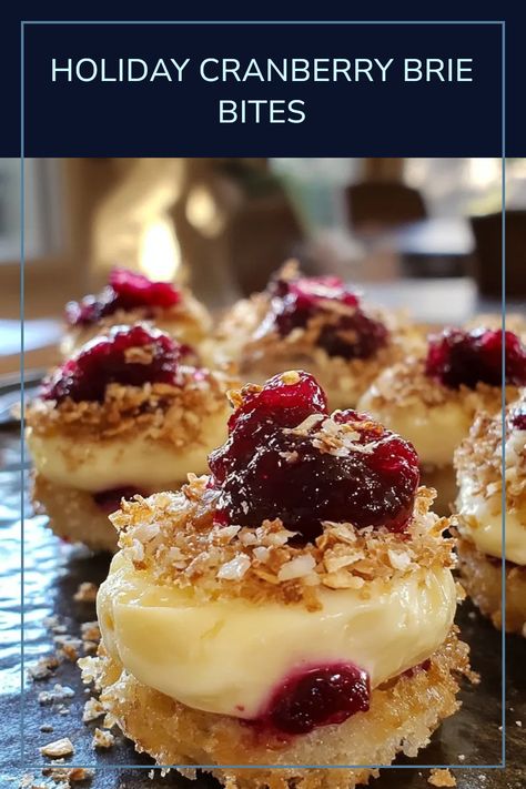 Delicious Holiday Cranberry Brie Bites, a delightful appetizer perfect for holiday gatherings, showcasing a combination of creamy brie and sweet cranberry sauce. Cranberry Brie Bites, Fantasy Fudge, Cranberry Brie, Brie Bites, Cranberry Cheese, Holiday Appetizer, Frozen Cranberries, Festive Cocktails, Puff Pastry Sheets