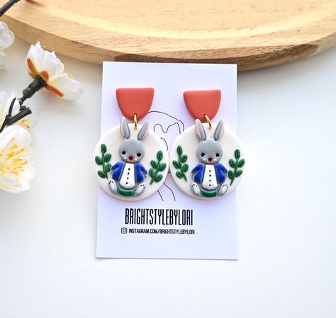 Bunny Polymer Clay, Clay Easy, Irregular Shapes, Unusual Earrings, Paint Strokes, Makeup Stain, Steel Post, Easter Rabbit, Earrings Minimalist