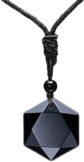 MENGLINA Black Obsidian Hexagram Natural Stone Necklace Translucent Ice Obsidian Wolf Tooth Amulet His and Hers Couples Necklace Lucky Love Pendant Necklace for Men Women | AmazonSmile Black Obsidian Necklace, Couples Necklace, Wolf Tooth, Wolf Teeth, Black Obsidian Stone, Obsidian Necklace, Onyx Crystal, Natural Stone Necklace, Obsidian Stone