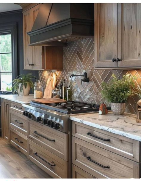 Collected Kitchen, Affordable Backsplash Ideas, Tan Cabinets, Welcome To Our Nest, Dream Kitchens Design, Kitchen Remodel Inspiration, Farmhouse Kitchen Design, New House - Kitchen, Cabin Kitchens