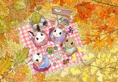 Bunny Illustration on Behance Halloween Bunny Art, Autumn Art Aesthetic, October Core, Autumn Bunny, Bunny Illustration, Bunny Cartoon, Cottagecore Art, Cocoppa Wallpaper, Creation Art