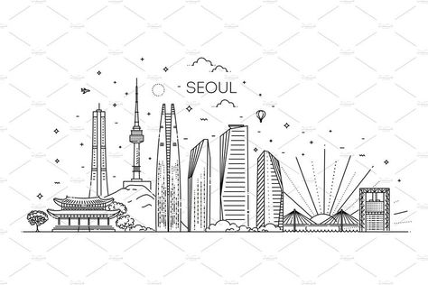 Seoul skyline | Seoul skyline, Seoul, Korea wallpaper South Korea Seoul Drawing, Seoul Graphic Design, Seoul Skyline Drawing, Seoul Drawing City, Korean Tattoo Ideas South Korea, Seoul Korea Wallpaper, South Korea Drawing, Seoul Drawing, Seoul Tattoo