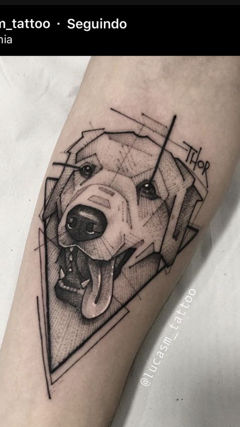 Geometric Dog Tattoo, Pet Portrait Tattoos, Boxer Tattoo, Golden Retriever Tattoo, Tatoo Dog, Small Dog Tattoos, Geometric Line Tattoo, Thailand Tattoo, Portrait Tattoos