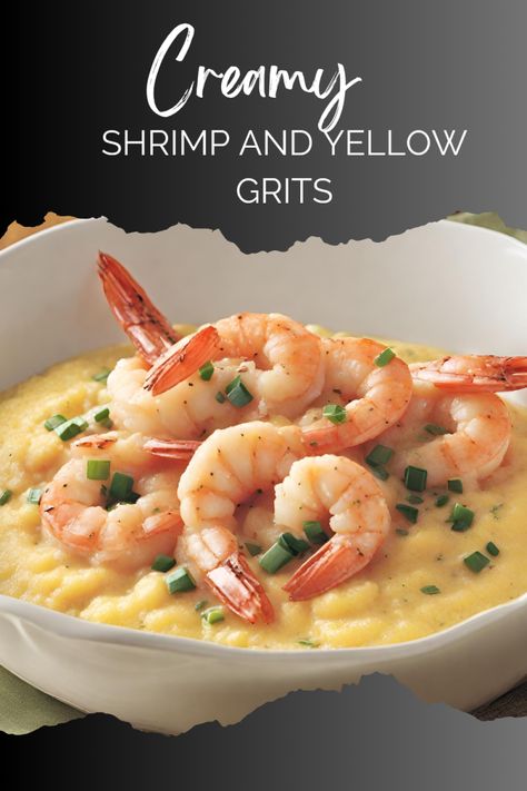 Shrimp And Yellow Grits Recipe, Creamy Shrimp And Grits Recipe, Best Shrimp And Grits Recipe, Crab Gumbo, Yellow Grits, Shrimp N Grits Recipe, Shrimp Parmesan, Creamy Shrimp, Grits Recipe