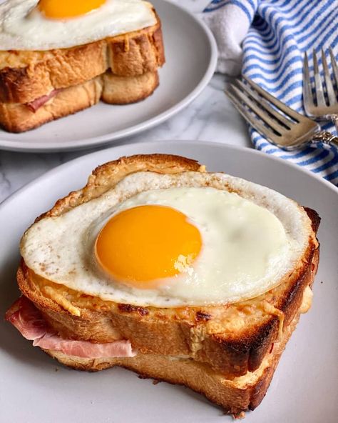 Croque Madame Recipe (Ham, Cheese & Fried Egg Sandwich) | Kitchn French Toast Recipe Casserole, Recipe With Heavy Cream, Casserole French Toast, Croque Madame Recipe, Oven French Toast, Sandwiches Healthy, French Sandwich, Fried Egg Sandwich, French Toast Casserole Recipes